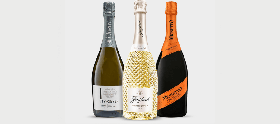 Proseccos from Freixenet, I Heart Wines, and Mionetto